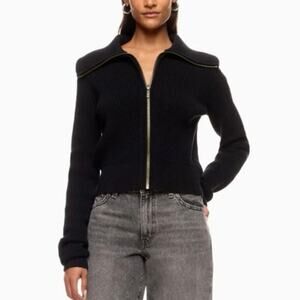MICHAEL KORS Black Collared Zip Up Cardigan  Sweater XS